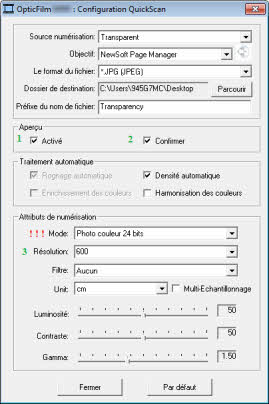 Propriétés et réglages de QuickScan